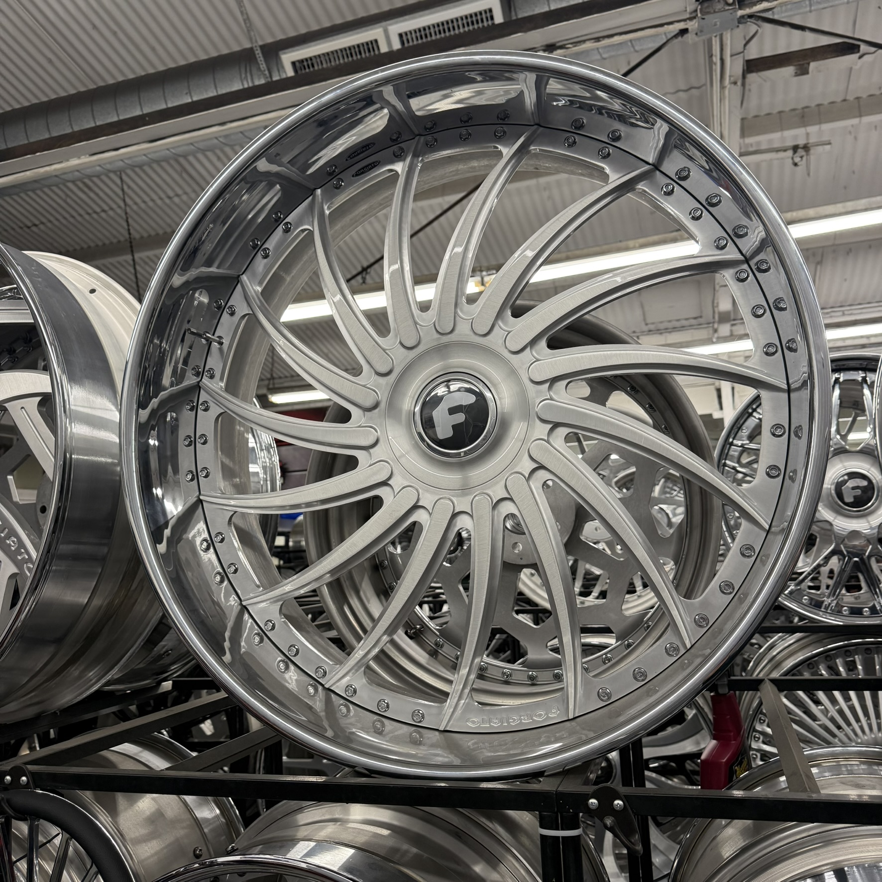 30" Forgiato Wheels Wade Brushed Silver Chrome Lip XL Floater Cap 4 Wheels/Tires Package Fits 5 & 6 Lug